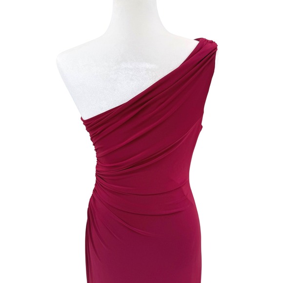 Lauren Ralph Lauren Evening One Shoulder Ruched Maxi Dress Deep Red Holidays 6 - Picture 6 of 10